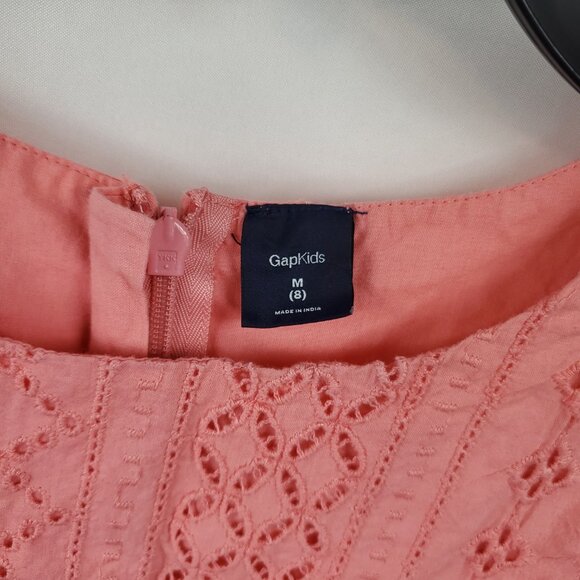 Gap Kids Peachy Pink Patterened Eyelet Embroidered Sleeveless Dress Sz M 8 - Picture 4 of 11